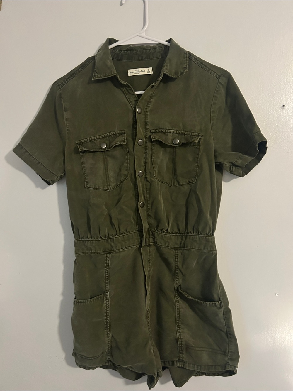Abercrombie & Fitch Olive Utility Short-Sleeve Romper